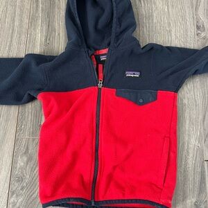 Patagonia, navy and red fleece. micro d snap t jacket
